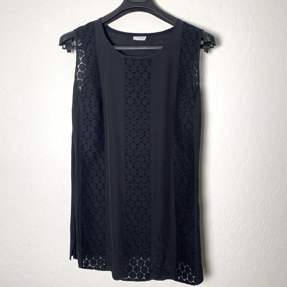 Akris Punto black crochet panel long line sleeveless relaxed fit tunic top 6 S M